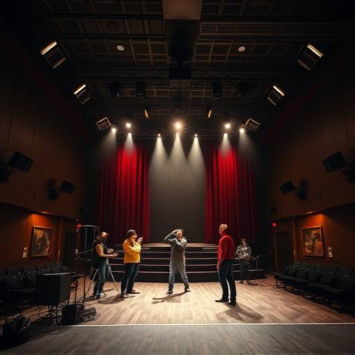 Int√©rieur de la salle de th√©√¢tre de l'Acad√©mie pendant un cours de jeu d'acteur